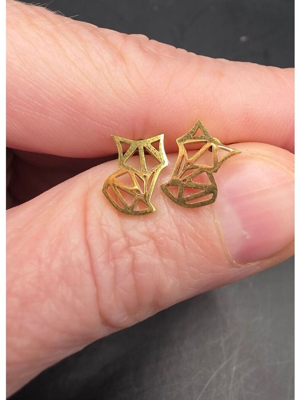 Geometric Gold Tone Fox Stud Earrings - Modern Minimalist Jewelry